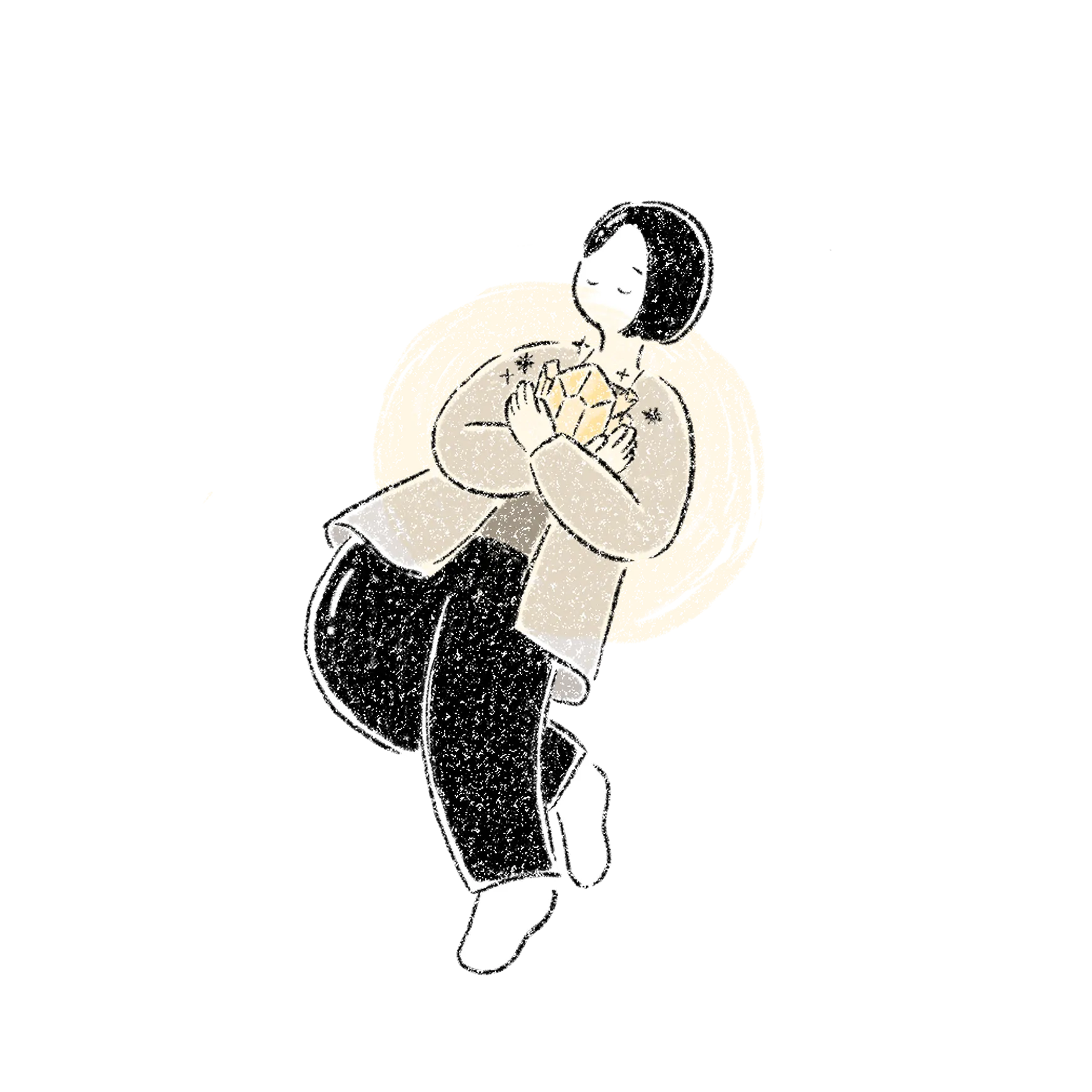 胸に手を当てて深呼吸する人のイラスト